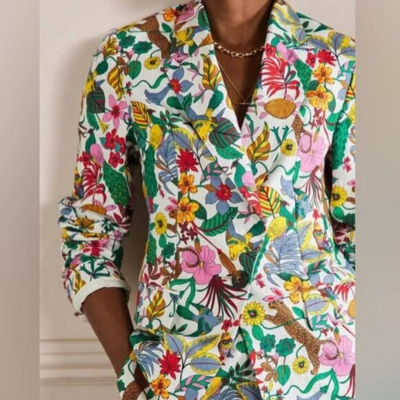 Boden NWOT Thea Wildlife Jungle Floral Linen Blazer Jacket Multicolor - Picture 1 of 12